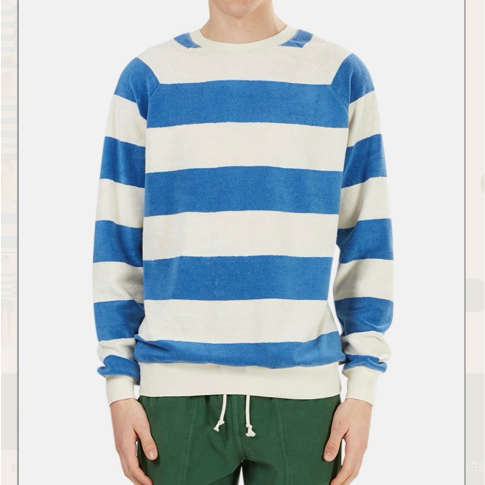 La Paz Men’s Sky Blue Towel Stripes Crew Neck Sweater Sz. Small New With Tags